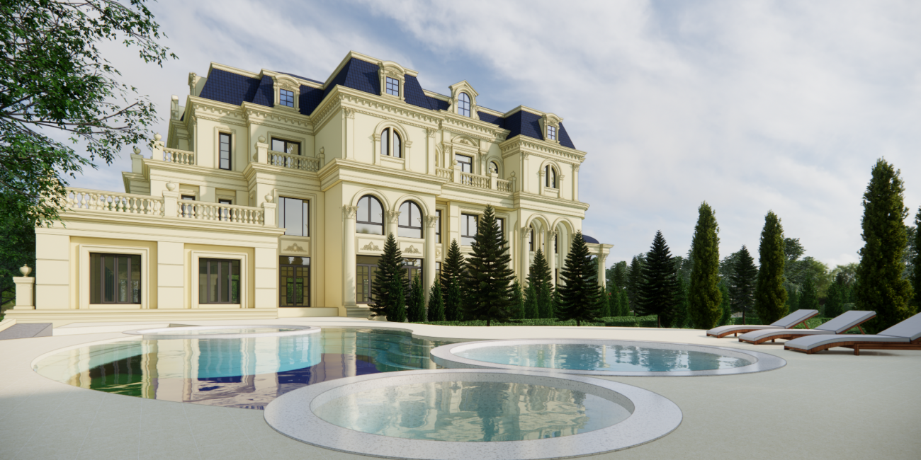 แบบบ้านหรู 100 ล้าน มีน้ำพุหน้าบ้าน